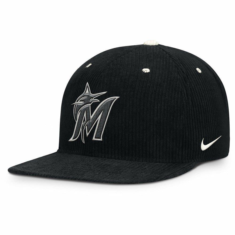 Miami Marlins Nike Pro Corduroy Structured Snapback Hat - Black Hats