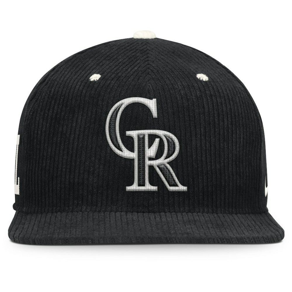Colorado Rockies Nike Pro Corduroy Structured Snapback Hat - Black Hats
