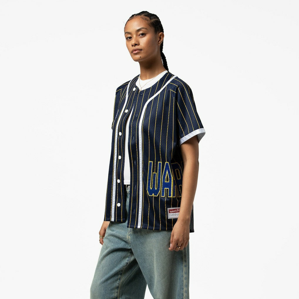 Golden State Warriors x DANNIJO Women's Fashion Baseball Jersey Blue - Mitchell & Ness