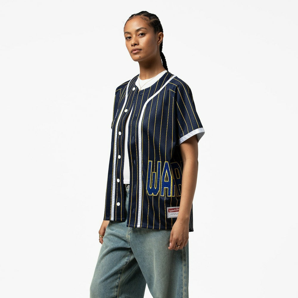 Golden State Warriors x DANNIJO Women's Fashion Baseball Jersey Blue - Mitchell & Ness