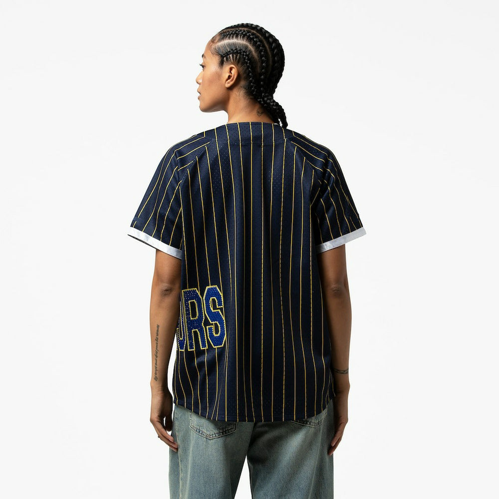 Golden State Warriors x DANNIJO Women's Fashion Baseball Jersey Blue - Mitchell & Ness