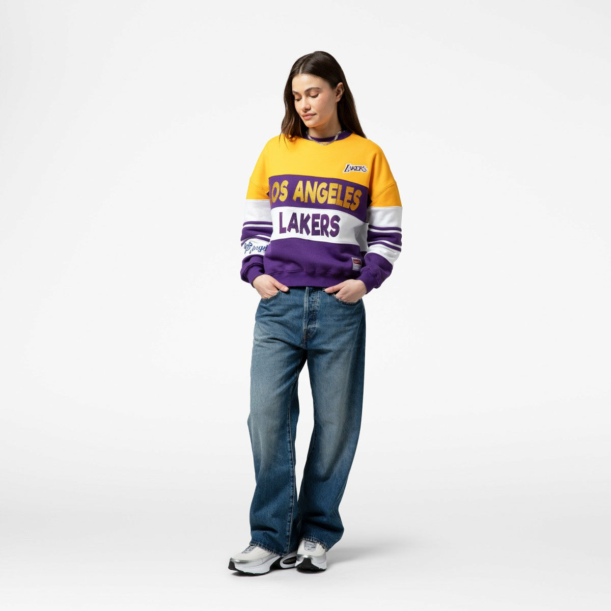 Los Angeles Lakers x DANNIJO Women's Blocked Pullover Sweatshirt Gold/Purple - Mitchell & Ness