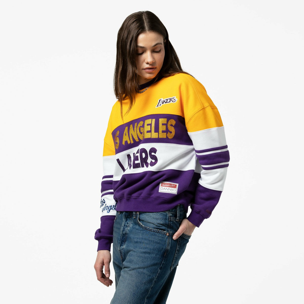 Los Angeles Lakers x DANNIJO Women's Blocked Pullover Sweatshirt Gold/Purple - Mitchell & Ness