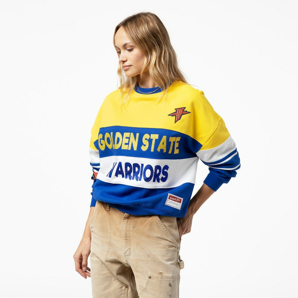 Golden State Warriors x DANNIJO Women's Blocked Pullover Sweatshirt Gold/Royal - Mitchell & Ness outlet
