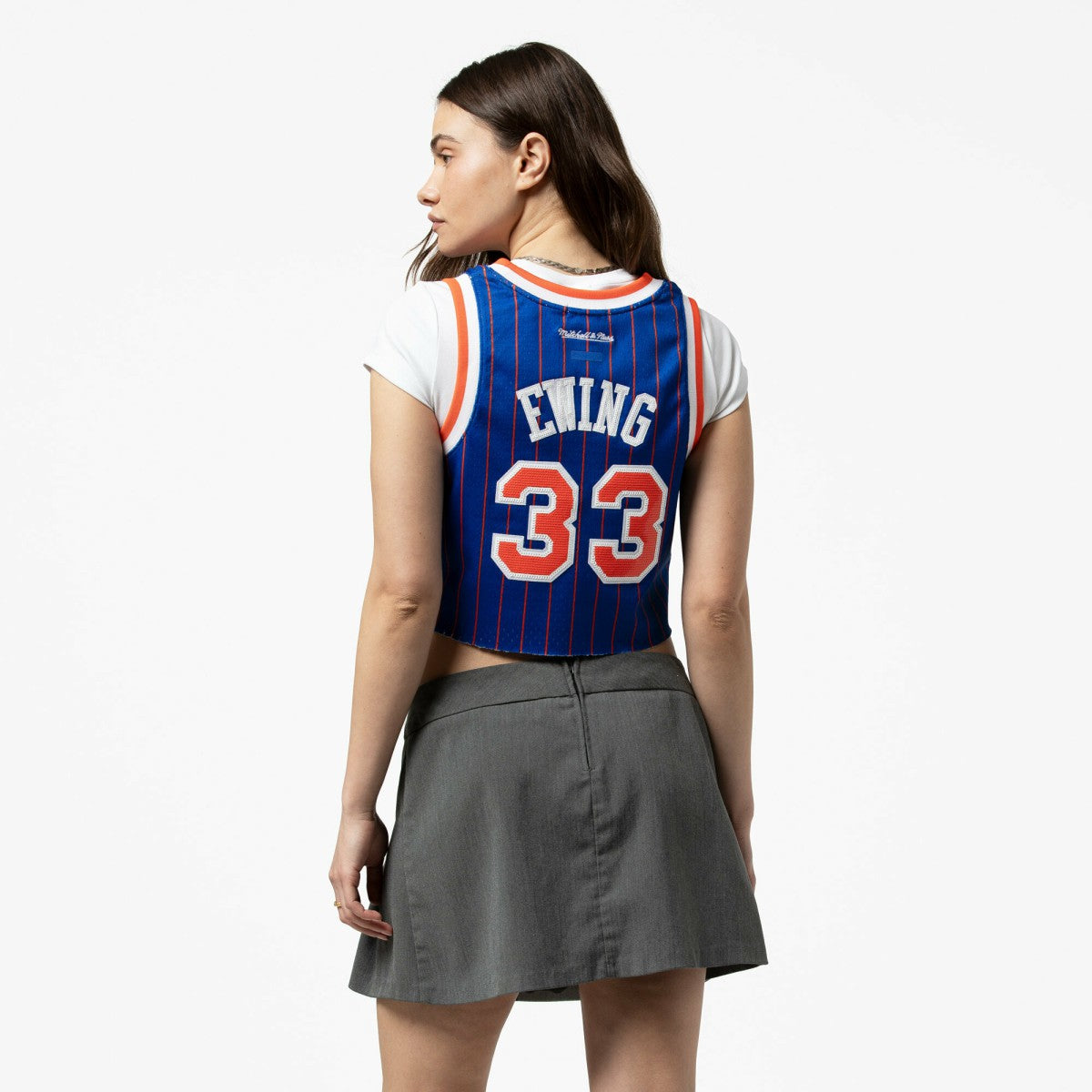 Patrick Ewing New York Knicks x DANNIJO Women's Fashion Cropped Basketball Jersey Royal - Mitchell & Ness