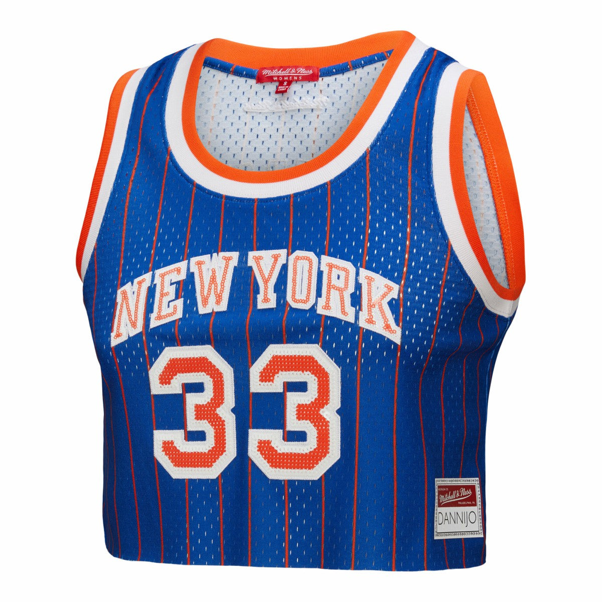 Patrick Ewing New York Knicks x DANNIJO Women's Fashion Cropped Basketball Jersey Royal - Mitchell & Ness