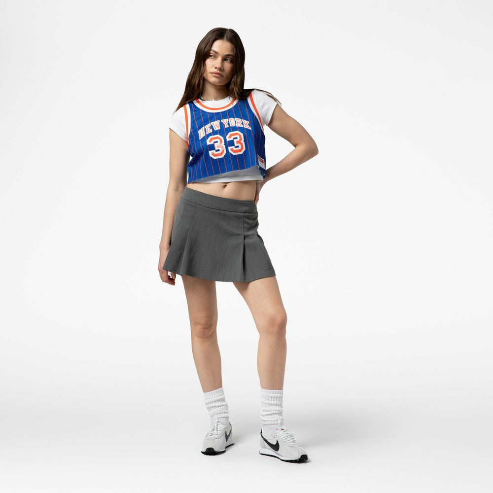 Patrick Ewing New York Knicks x DANNIJO Women's Fashion Cropped Basketball Jersey Royal - Mitchell & Ness