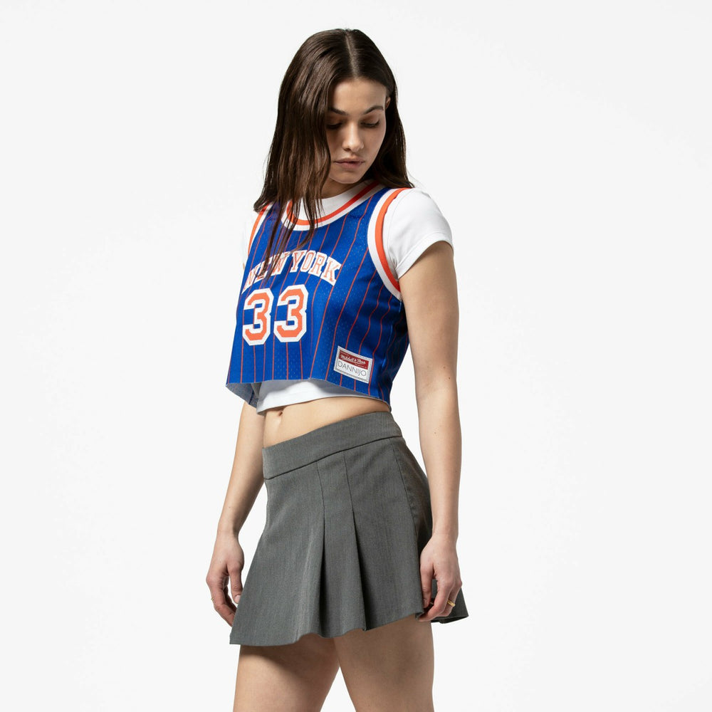 Patrick Ewing New York Knicks x DANNIJO Women's Fashion Cropped Basketball Jersey Royal - Mitchell & Ness