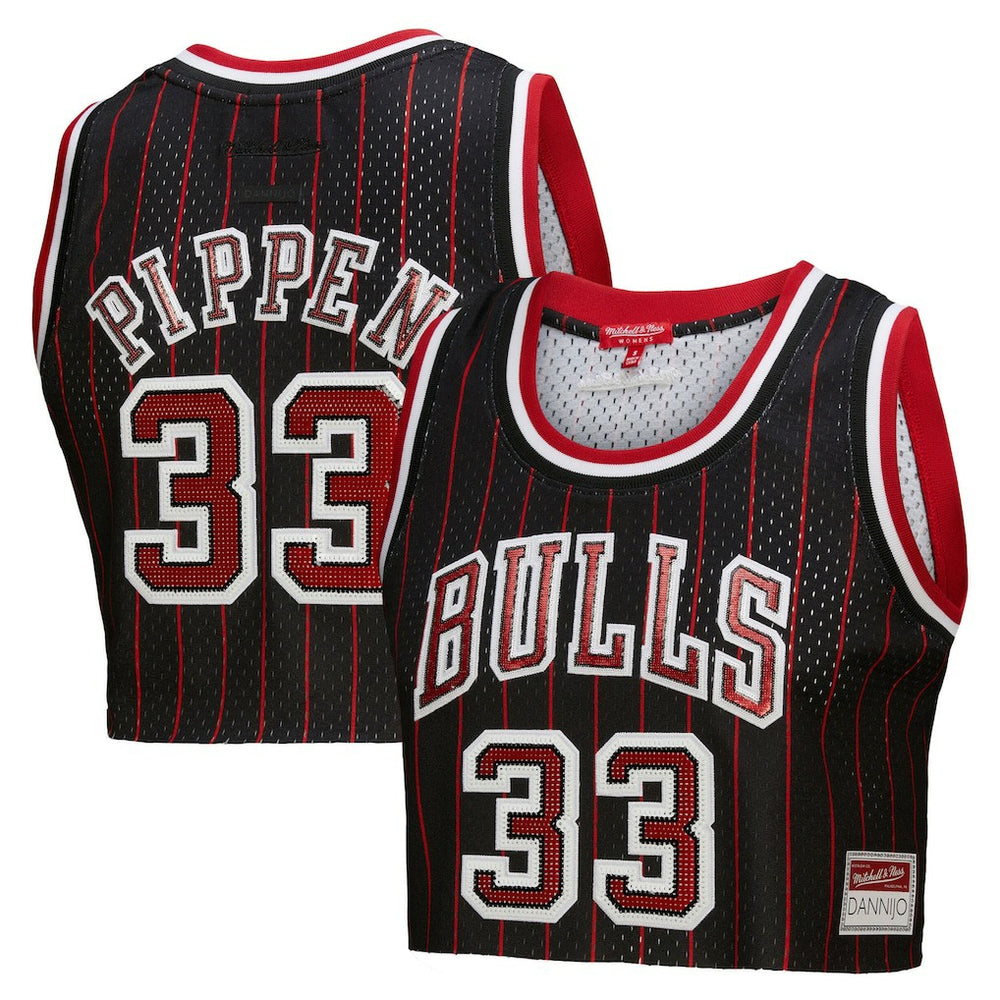 Scottie Pippen Chicago Bulls x DANNIJO Women's Fashion Cropped Basketball Jersey Black - Mitchell & Ness