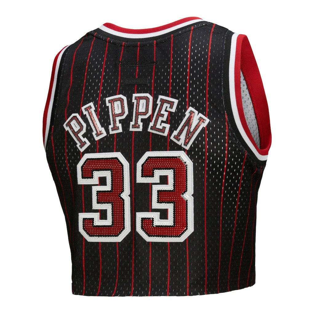 Scottie Pippen Chicago Bulls x DANNIJO Women's Fashion Cropped Basketball Jersey Black - Mitchell & Ness