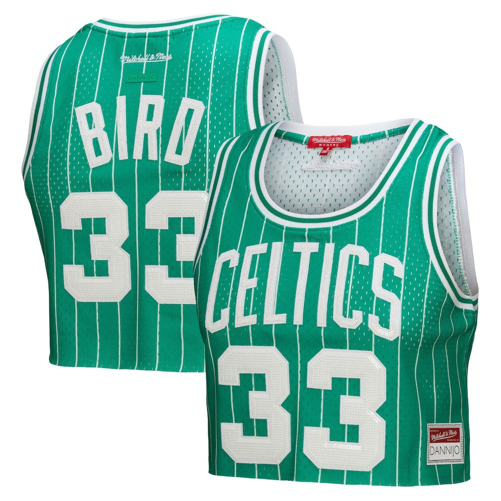 Larry Bird Boston Celtics x DANNIJO Women's Fashion Cropped Basketball Jersey Kelly Green - Mitchell & Ness outlet