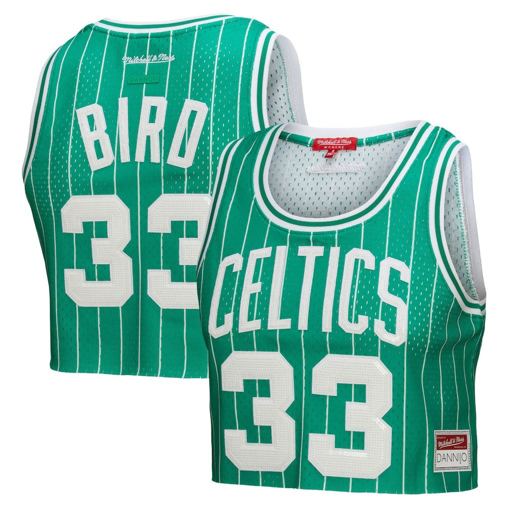 Larry Bird Boston Celtics x DANNIJO Women's Fashion Cropped Basketball Jersey Kelly Green - Mitchell & Ness outlet