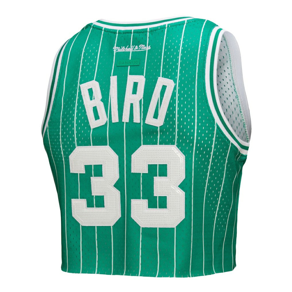 Larry Bird Boston Celtics x DANNIJO Women's Fashion Cropped Basketball Jersey Kelly Green - Mitchell & Ness outlet