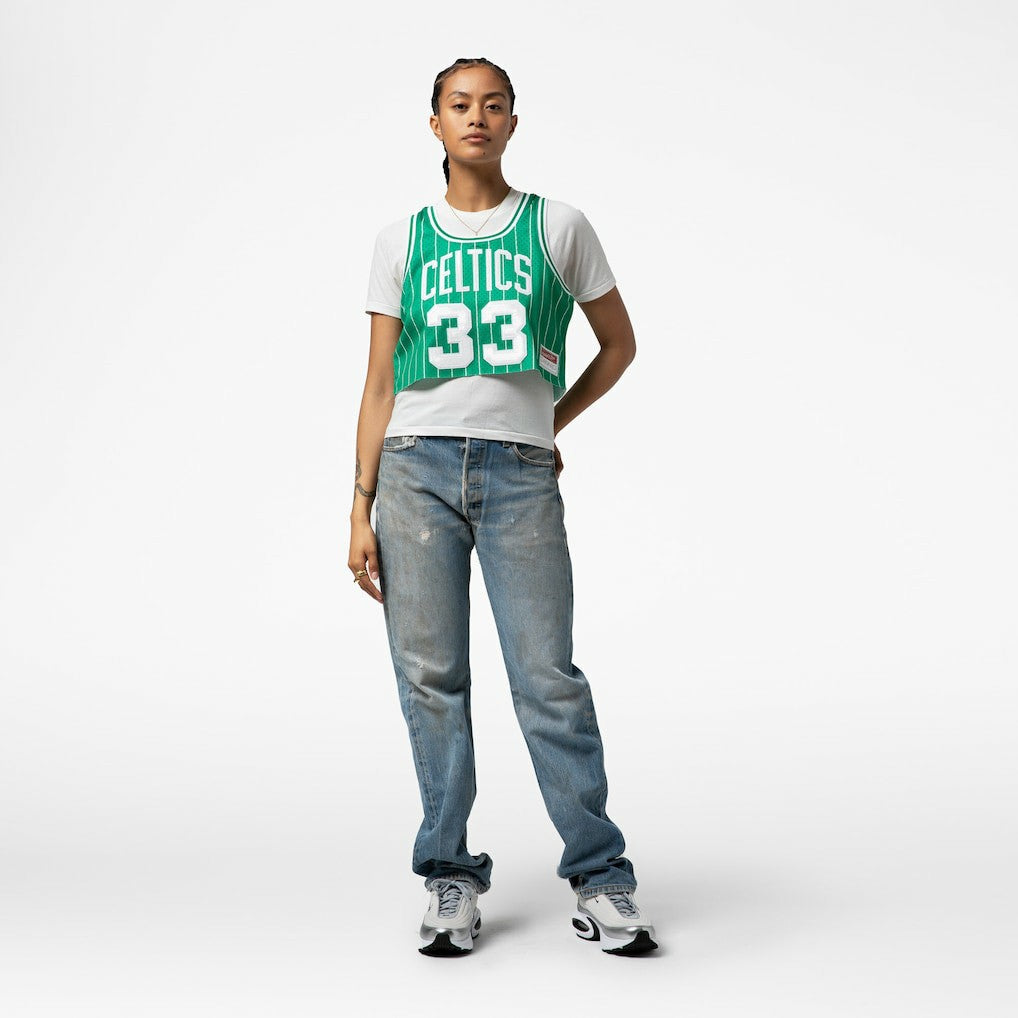 Larry Bird Boston Celtics x DANNIJO Women's Fashion Cropped Basketball Jersey Kelly Green - Mitchell & Ness outlet