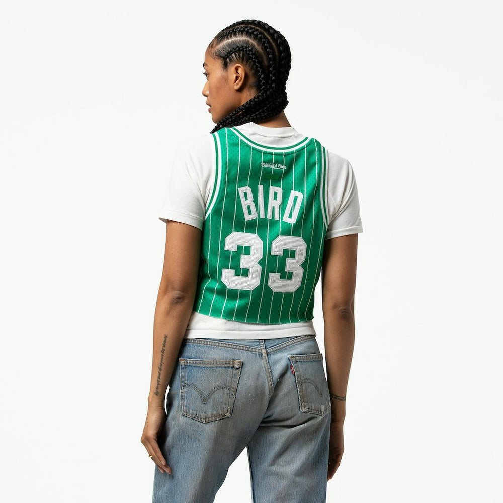 Larry Bird Boston Celtics x DANNIJO Women's Fashion Cropped Basketball Jersey Kelly Green - Mitchell & Ness outlet