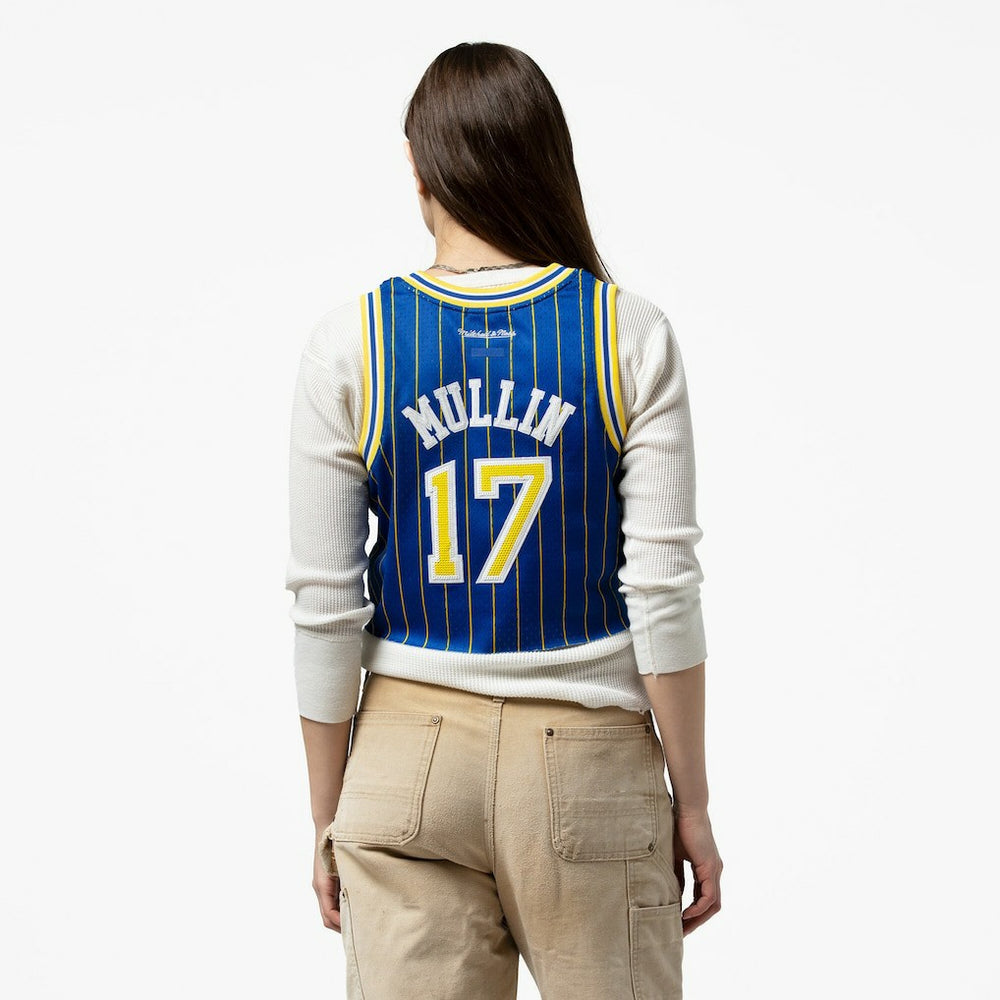 Chris Mullin Golden State Warriors x DANNIJO Women's Fashion Cropped Basketball Jersey Royal - Mitchell & Ness