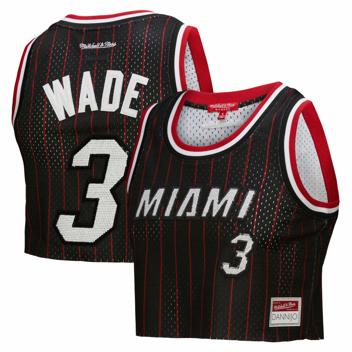 Dwyane Wade Miami Heat x DANNIJO Women's Fashion Cropped Basketball Jersey Black - Mitchell & Ness