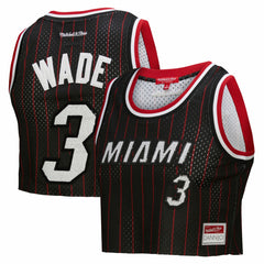 Dwyane Wade Miami Heat x DANNIJO Women's Fashion Cropped Basketball Jersey Black - Mitchell & Ness