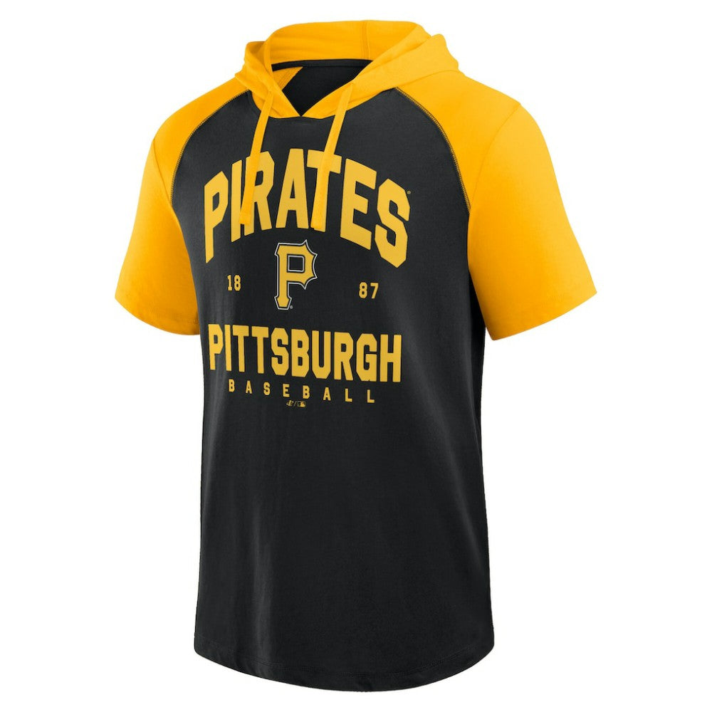 Pittsburgh Pirates Logo Athletic Prime Raglan Short Sleeve Hoodie T-Shirt - Black Hoodies