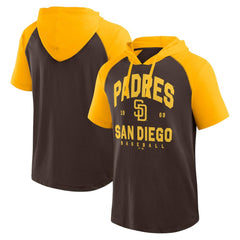 San Diego Padres Logo Athletic Prime Raglan Short Sleeve Hoodie T-Shirt - Brown Hoodies