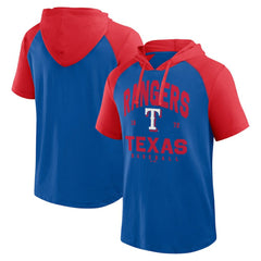 Texas Rangers Logo Athletic Prime Raglan Short Sleeve Hoodie T-Shirt - Royal Hoodies