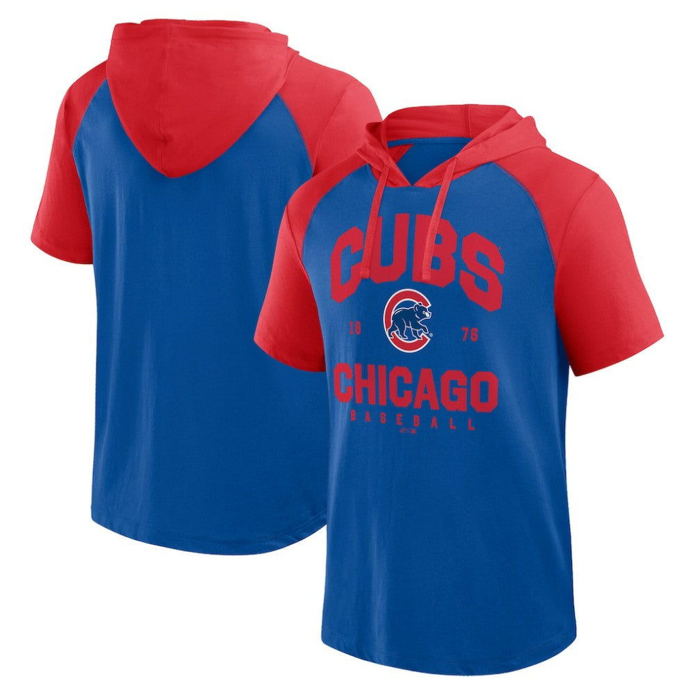 Chicago Cubs Logo Athletic Prime Raglan Short Sleeve Hoodie T-Shirt - Royal Hoodies