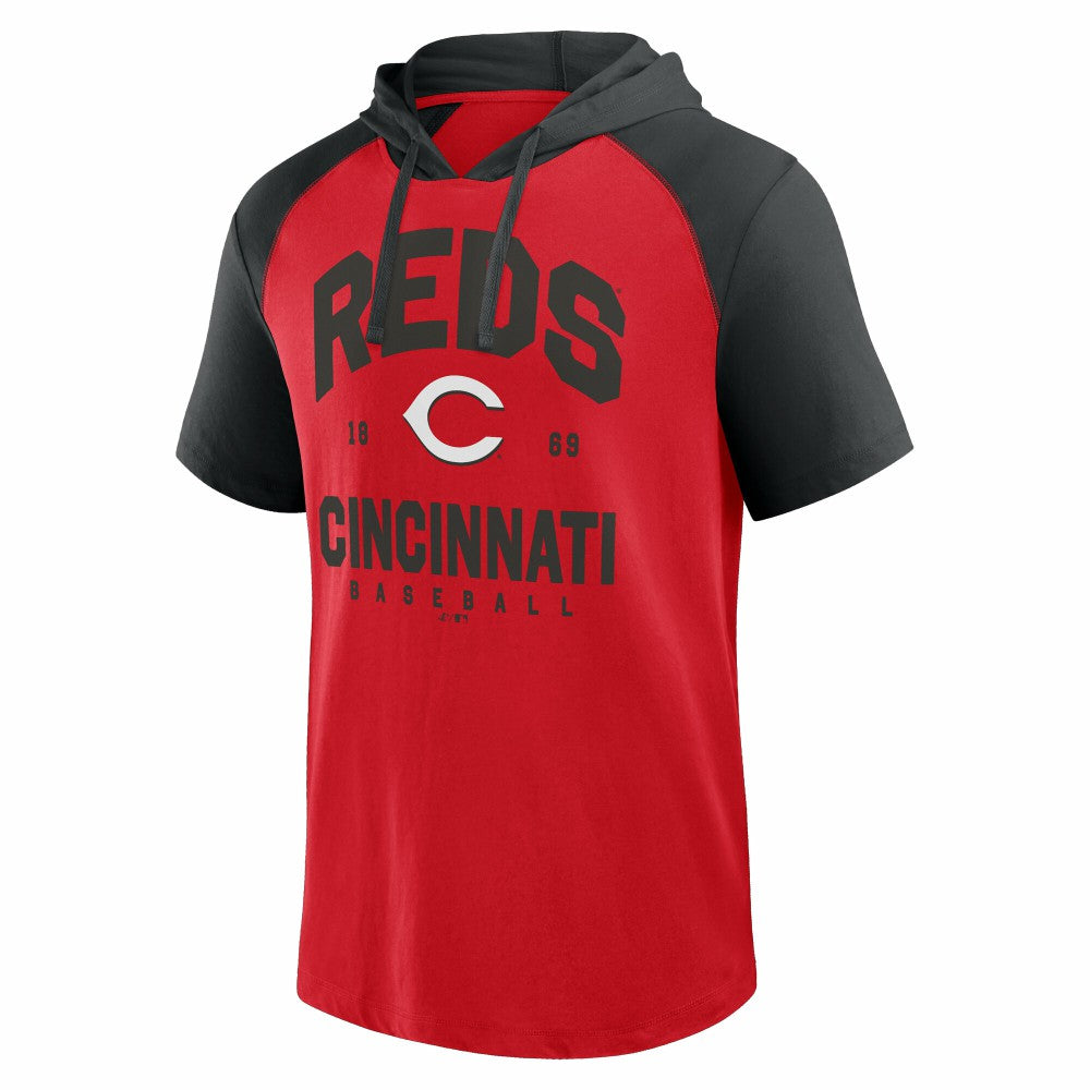 Cincinnati Reds Logo Athletic Prime Raglan Short Sleeve Hoodie T-Shirt - Red Hoodies