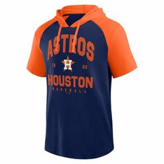 Houston Astros Logo Athletic Prime Raglan Short Sleeve Hoodie T-Shirt - Navy Hoodies