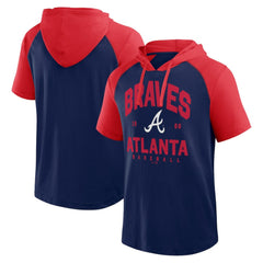 Atlanta Braves Logo Athletic Prime Raglan Short Sleeve Hoodie T-Shirt - Navy Hoodies