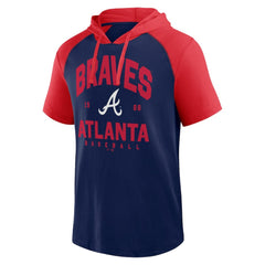 Atlanta Braves Logo Athletic Prime Raglan Short Sleeve Hoodie T-Shirt - Navy Hoodies