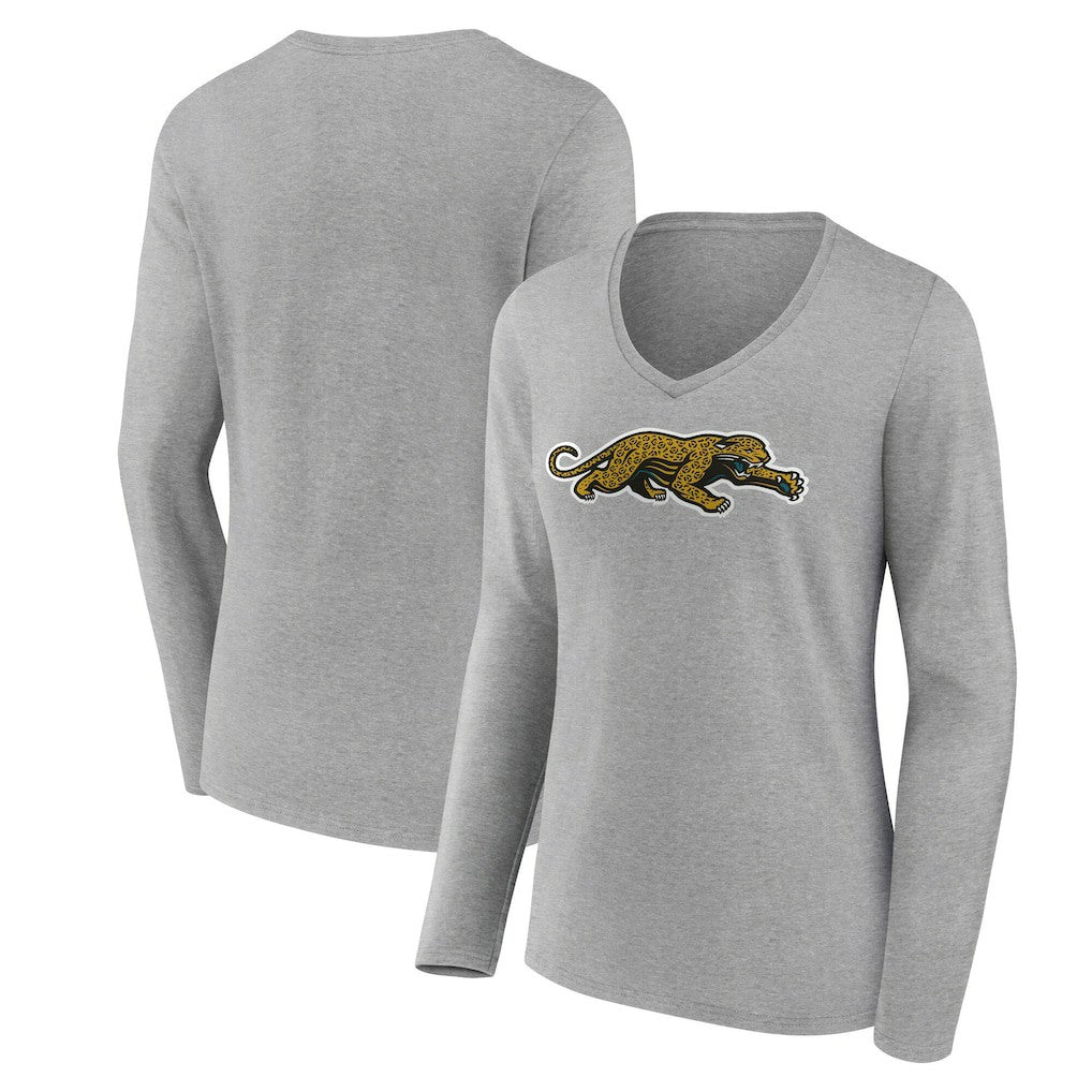 Jacksonville Jaguars Women's Classic Logo Long Sleeve V-Neck T-Shirt - Gray T-shirts