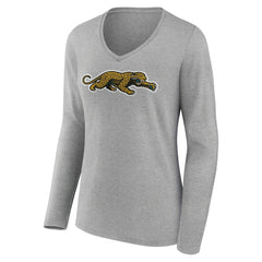 Jacksonville Jaguars Women's Classic Logo Long Sleeve V-Neck T-Shirt - Gray T-shirts