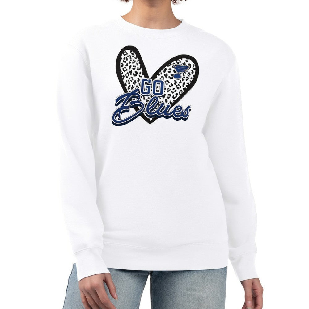 St. Louis Blues G-III 4Her by Carl Banks Women's Animal Print Heart Fleece Pullover Sweatshirt - White | US 202213819