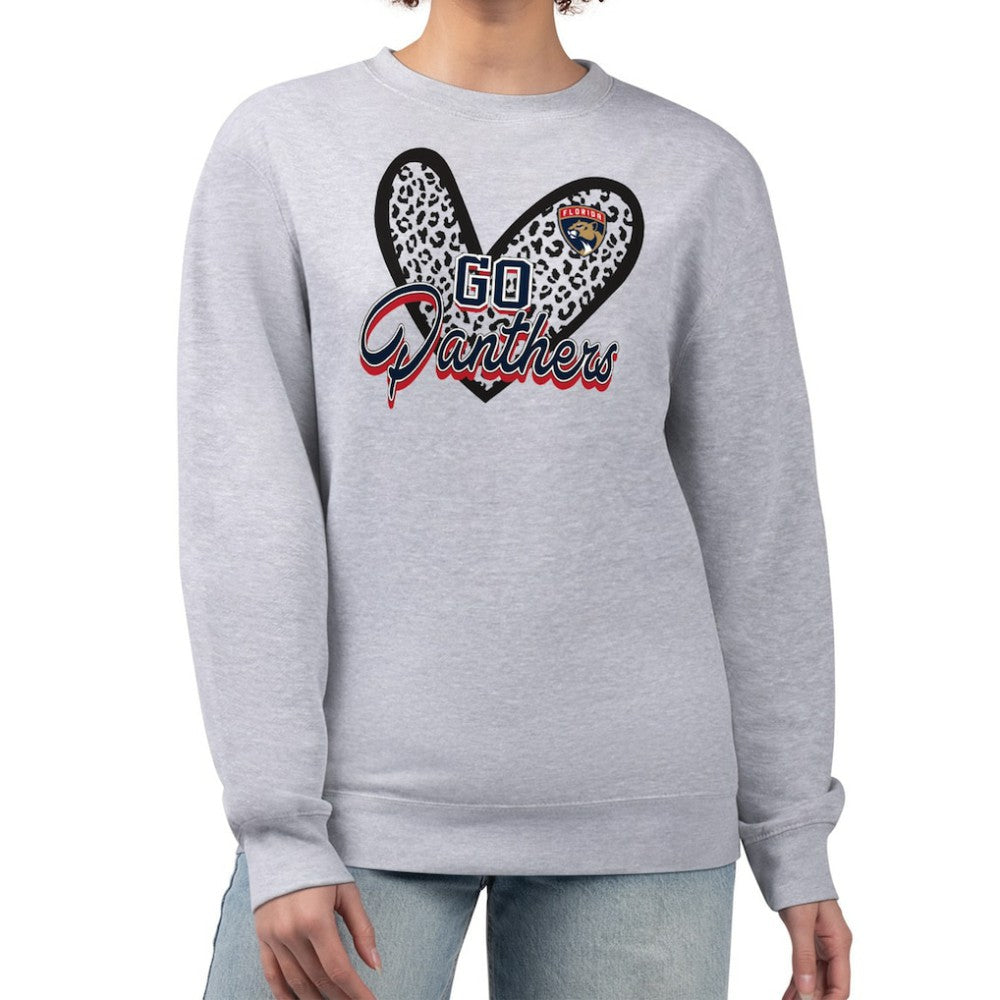 Florida Panthers G-III 4Her by Carl Banks Women's Animal Print Heart Fleece Pullover Sweatshirt - Heather Gray | US 202213828