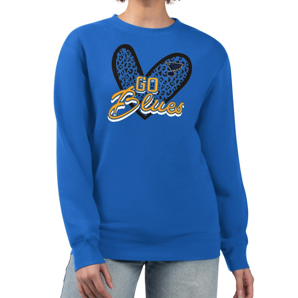 St. Louis Blues G-III 4Her by Carl Banks Women's Animal Print Heart Fleece Pullover Sweatshirt - Blue | US 202213832