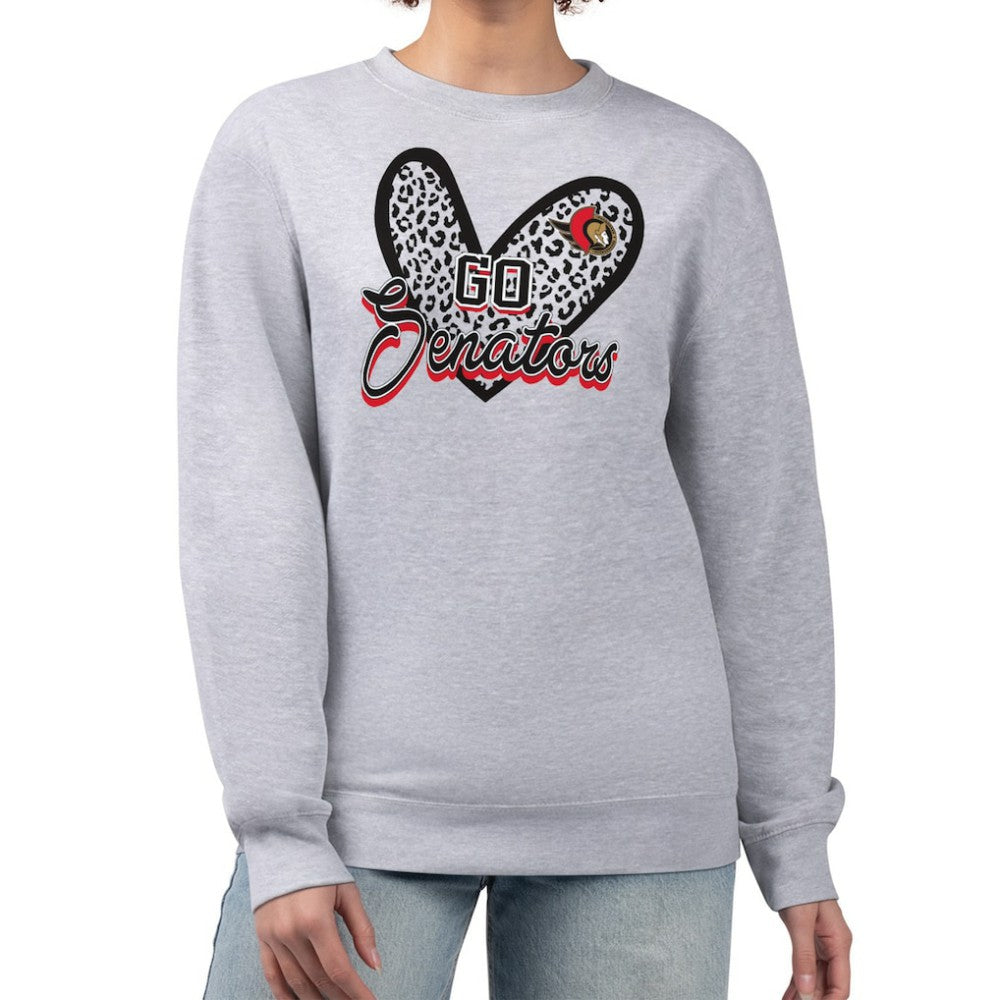 Ottawa Senators G-III 4Her by Carl Banks Women's Animal Print Heart Fleece Pullover Sweatshirt - Heather Gray | US 202213834