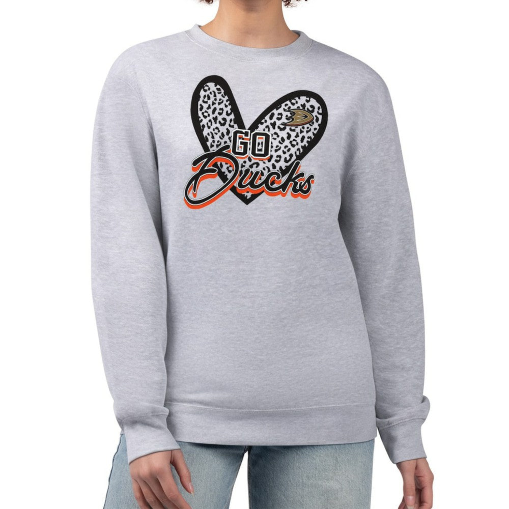 Anaheim Ducks G-III 4Her by Carl Banks Women's Animal Print Heart Fleece Pullover Sweatshirt - Heather Gray | US 202213838