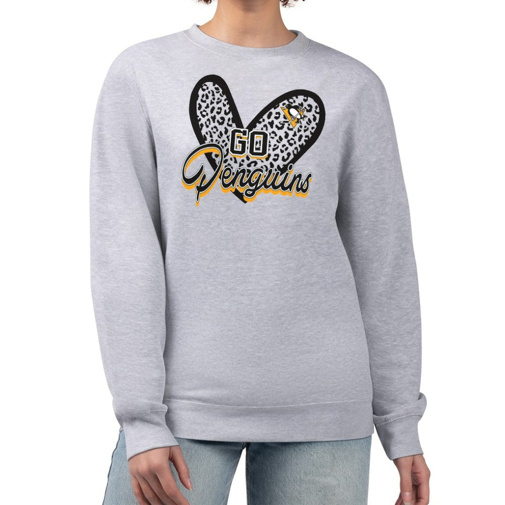 Pittsburgh Penguins G-III 4Her by Carl Banks Women's Animal Print Heart Fleece Pullover Sweatshirt - Heather Gray | US 202213839