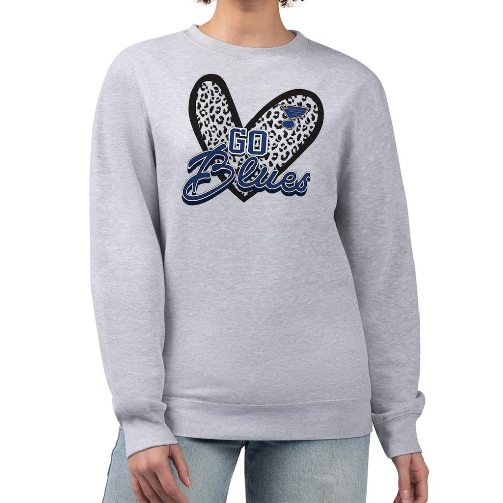 St. Louis Blues G-III 4Her by Carl Banks Women's Animal Print Heart Fleece Pullover Sweatshirt - Heather Gray | US 202213847