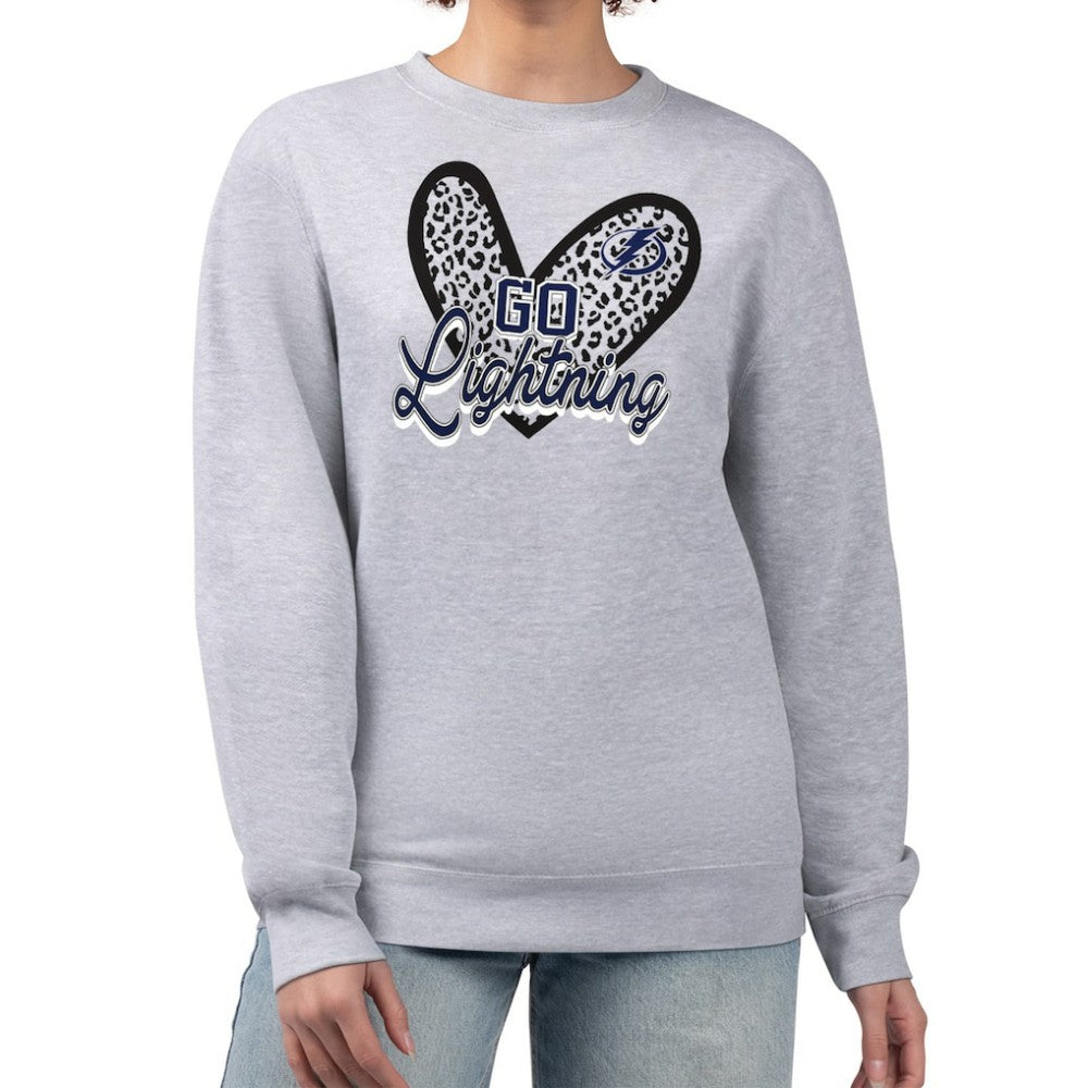 Tampa Bay Lightning G-III 4Her by Carl Banks Women's Animal Print Heart Fleece Pullover Sweatshirt - Heather Gray | US 202213849