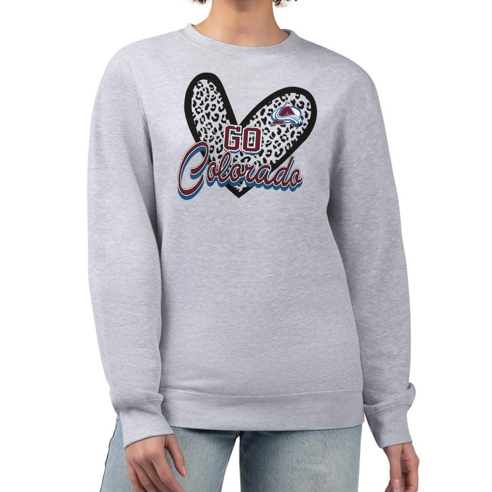Colorado Avalanche G-III 4Her by Carl Banks Women's Animal Print Heart Fleece Pullover Sweatshirt - Heather Gray | US 202213852