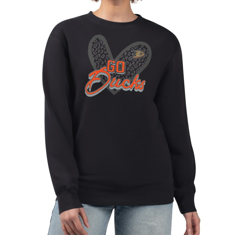Anaheim Ducks G-III 4Her by Carl Banks Women's Animal Print Heart Fleece Pullover Sweatshirt - Black | US 202213859