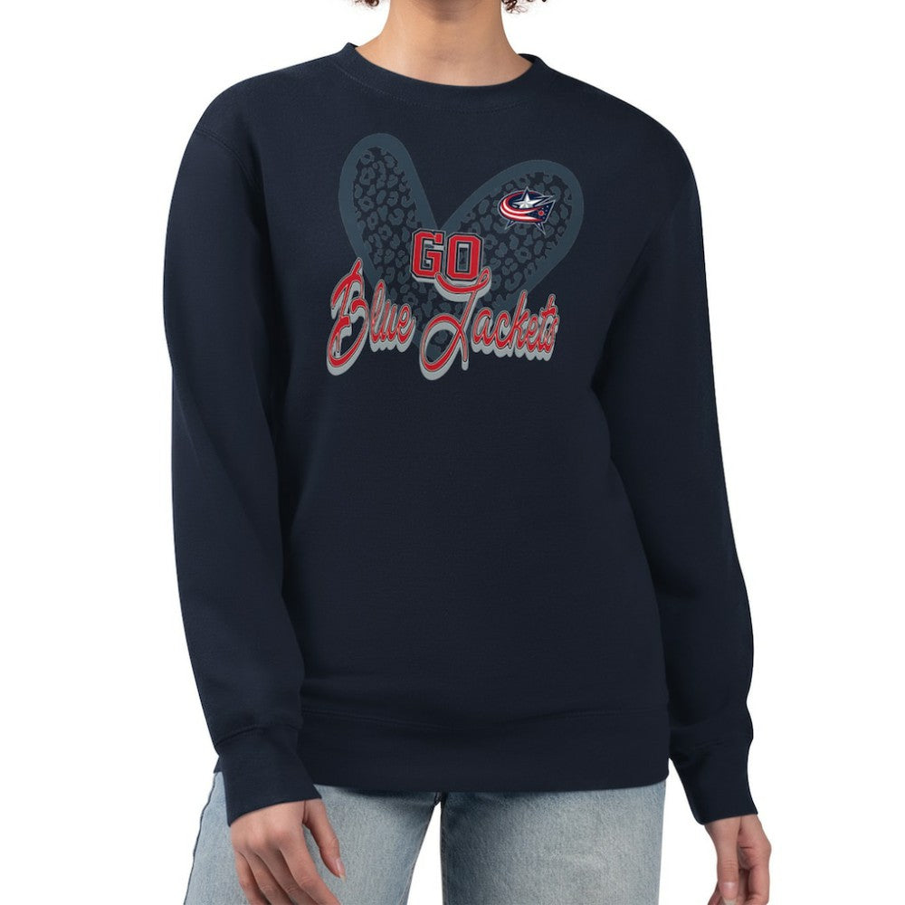 Columbus Blue Jackets G-III 4Her by Carl Banks Women's Animal Print Heart Fleece Pullover Sweatshirt - Navy | US 202213862