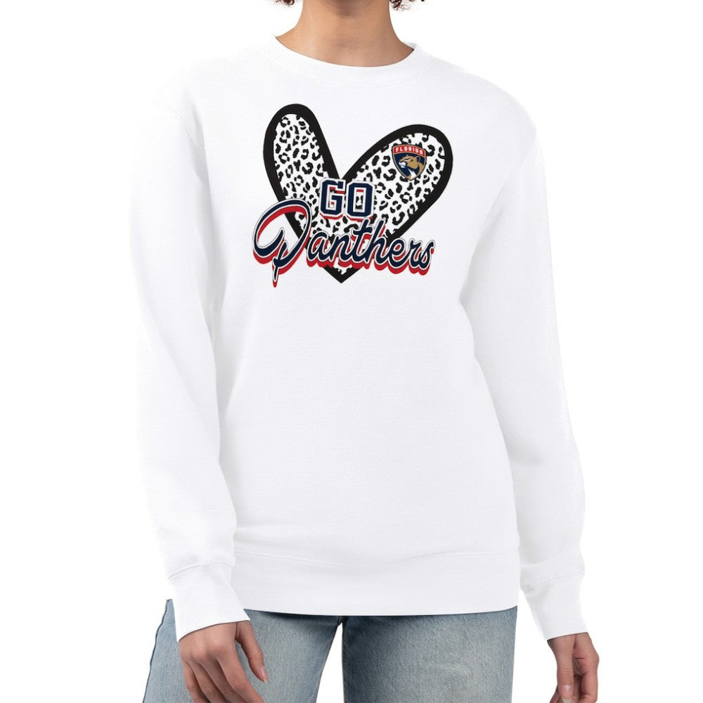 Florida Panthers G-III 4Her by Carl Banks Women's Animal Print Heart Fleece Pullover Sweatshirt - White | US 202213881