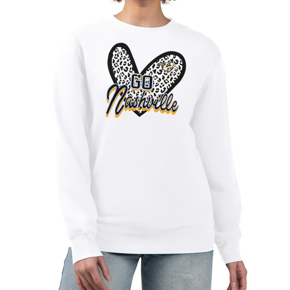 Nashville Predators G-III 4Her by Carl Banks Women's Animal Print Heart Fleece Pullover Sweatshirt - White | US 202213892