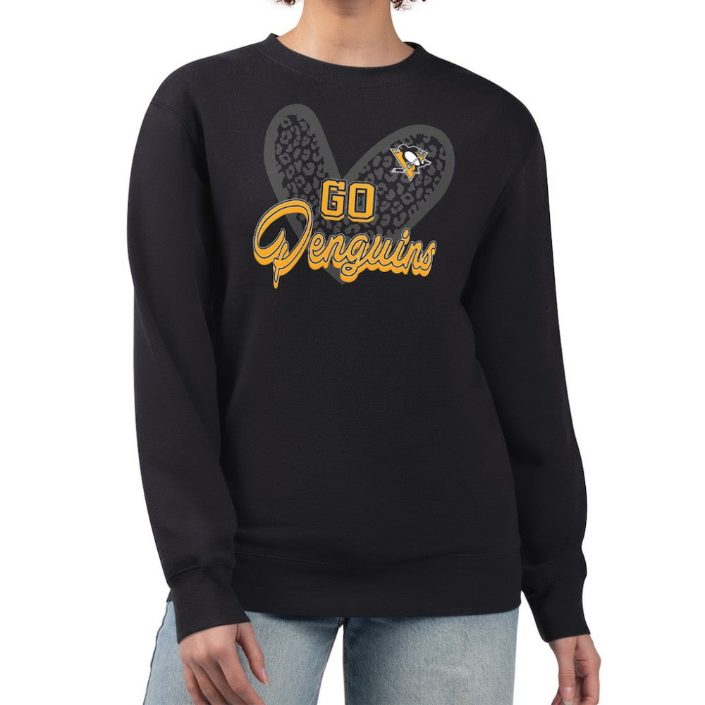 Pittsburgh Penguins G-III 4Her by Carl Banks Women's Animal Print Heart Fleece Pullover Sweatshirt - Black | US 202213899