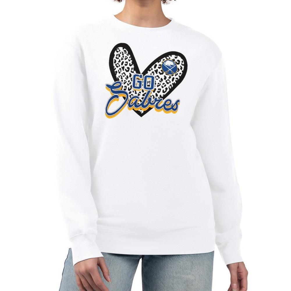 Buffalo Sabres G-III 4Her by Carl Banks Women's Animal Print Heart Fleece Pullover Sweatshirt - White | US 202213908