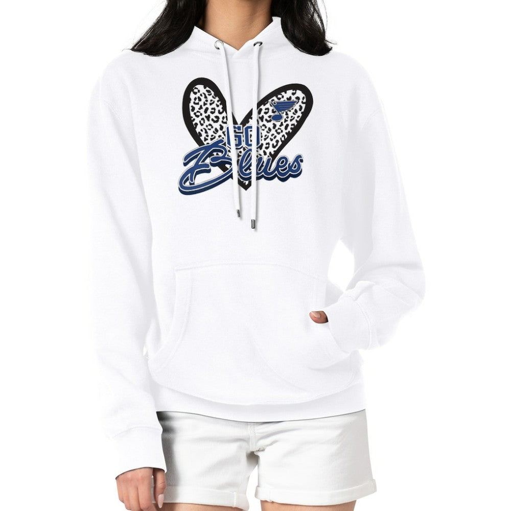 St. Louis Blues G-III 4Her by Carl Banks Women's Animal Print Heart Fleece Pullover Hoodie - White | US 202213914