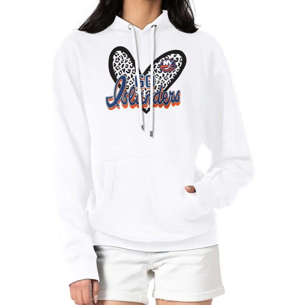 New York Islanders G-III 4Her by Carl Banks Women's Animal Print Heart Fleece Pullover Hoodie - White | US 202213922