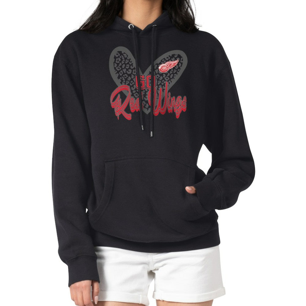 Detroit Red Wings G-III 4Her by Carl Banks Women's Animal Print Heart Fleece Pullover Hoodie - Black | US 202213931